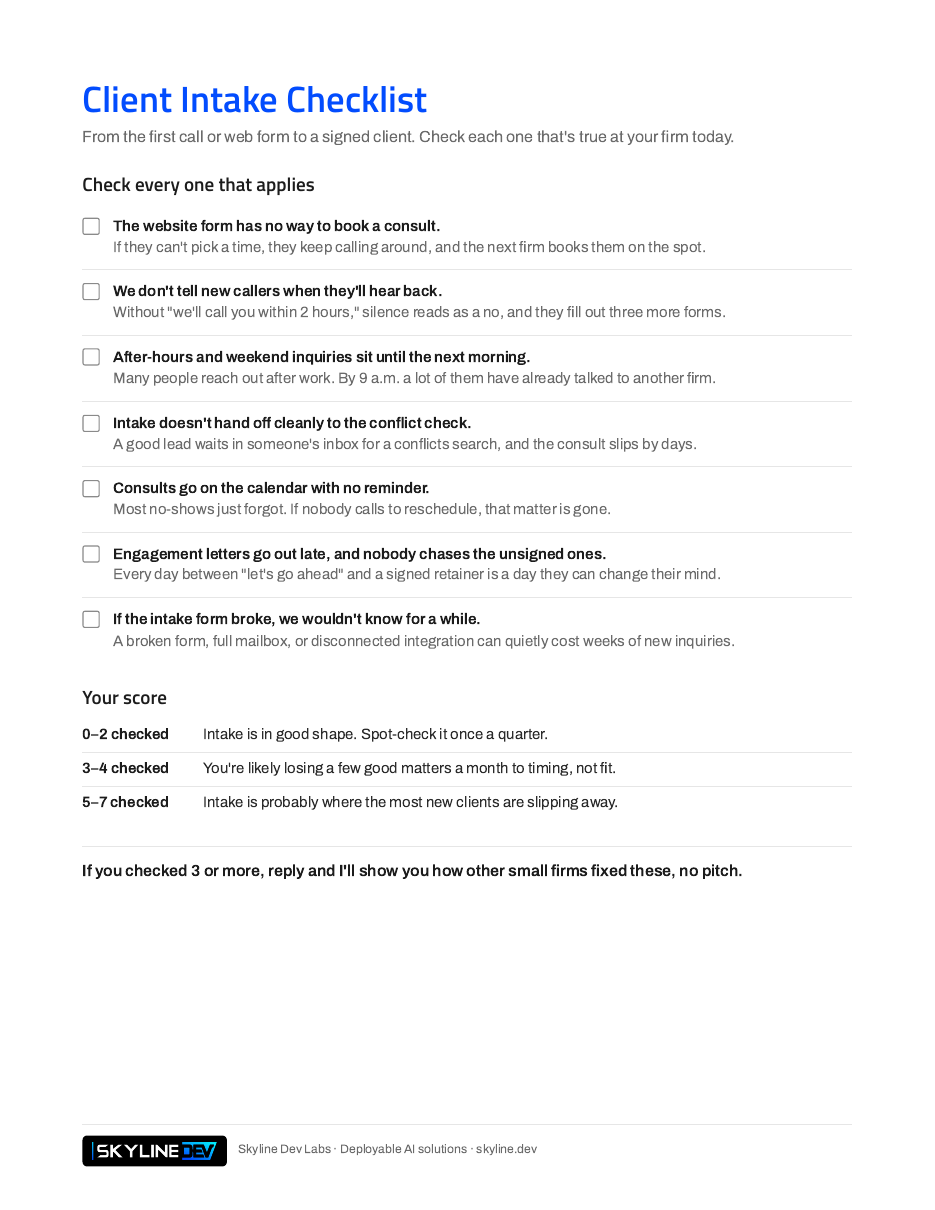 Client Intake Worksheet for law firms